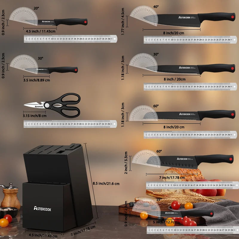 15-Piece Astercook Knife Set with Sharpener Block