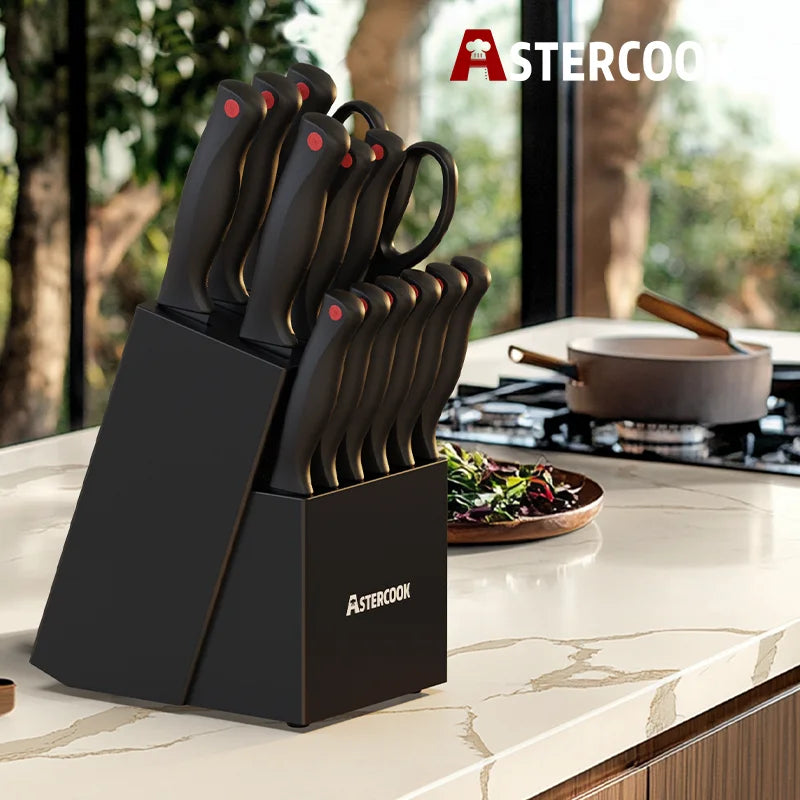 15-Piece Astercook Knife Set with Sharpener Block